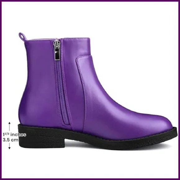 Round Toe Zipper Chunky Low Heel Ankle Boots for Women